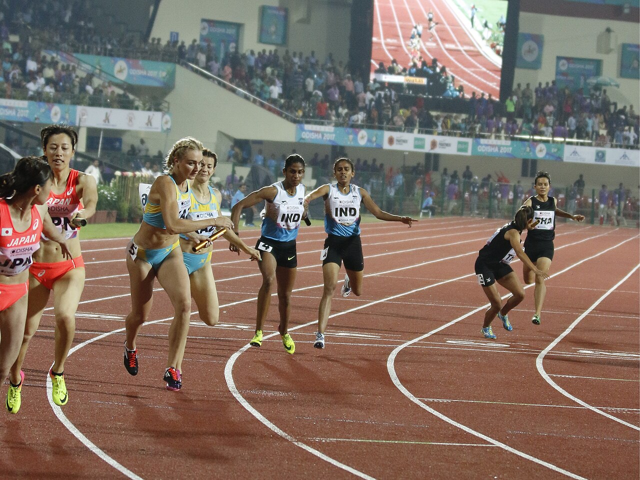 India women's 4x400m relay baton change, as India won Asian Games 2026 relay gold
