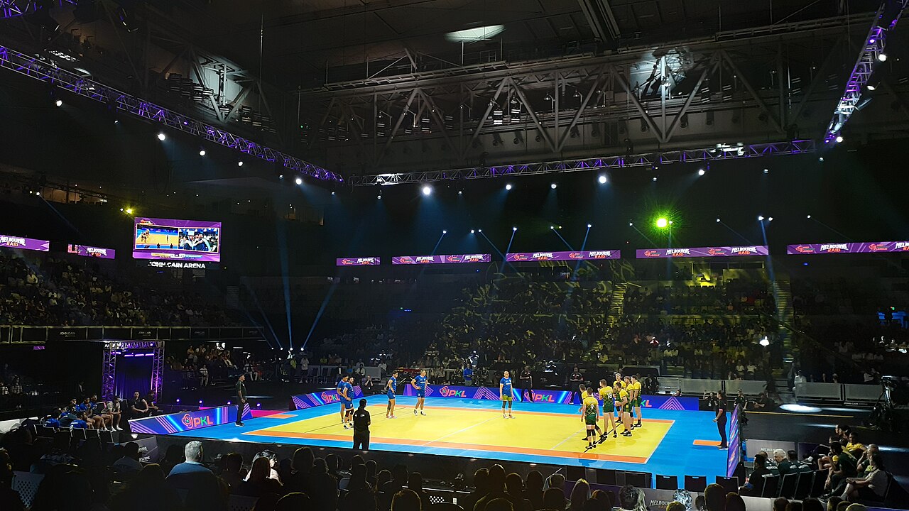 Kabaddi match in progress, representing India's Asian Games 2026 kabaddi double gold over Iran